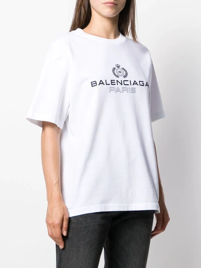 Shop Balenciaga Logo Embroidered T-shirt In White