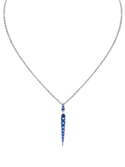 Shop Boghossian 18kt White Gold Merveilles Icicle Sapphire Small Pendant In Blue