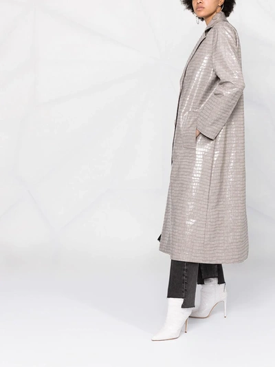 Shop Stand Studio Crocodile-effect Notched-lapel Coat In Grey
