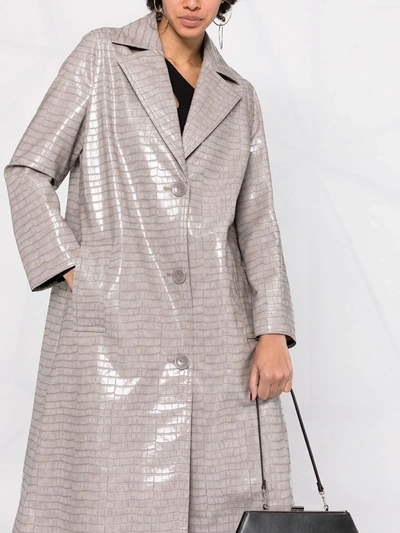Shop Stand Studio Crocodile-effect Notched-lapel Coat In Grey