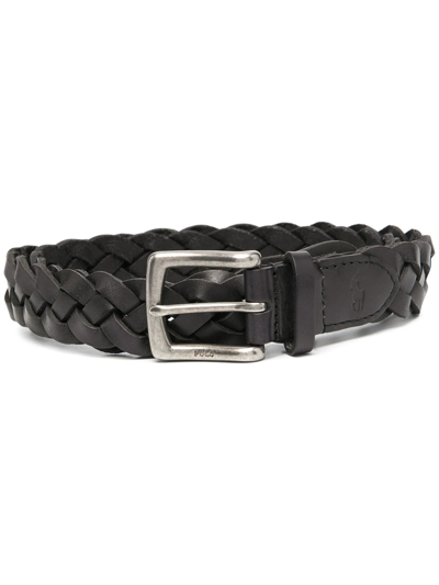 Shop Polo Ralph Lauren Braided Leather Belt In Black