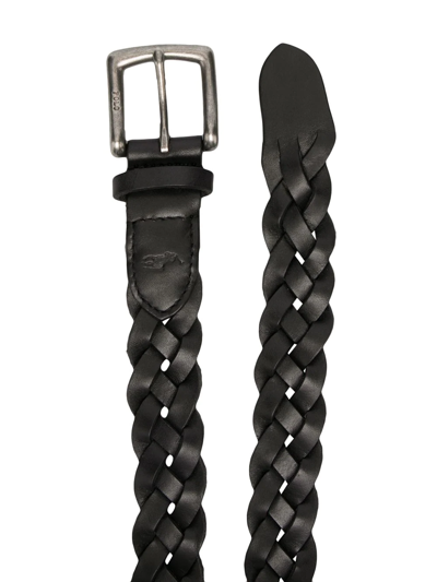 Shop Polo Ralph Lauren Braided Leather Belt In Black