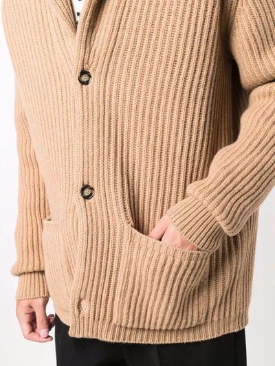 Shop Laneus Ribbed Button-up Cardigan In Brown