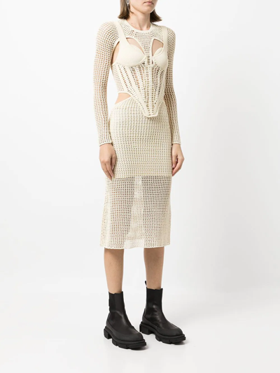 Shop Dion Lee Stirrup Crochet Dress In 白色