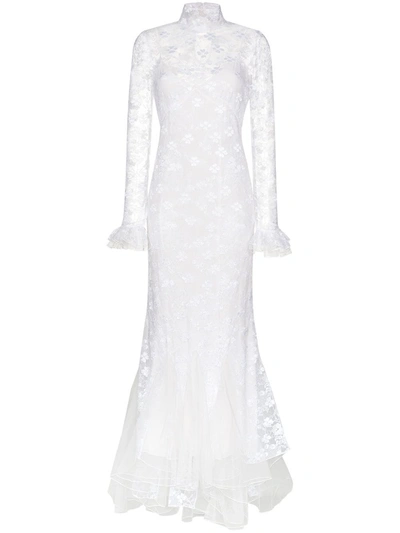 Shop Alessandra Rich High-neck Lace Gown In White