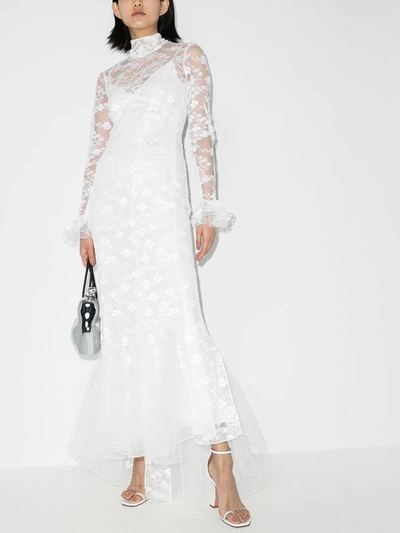 Shop Alessandra Rich High-neck Lace Gown In White