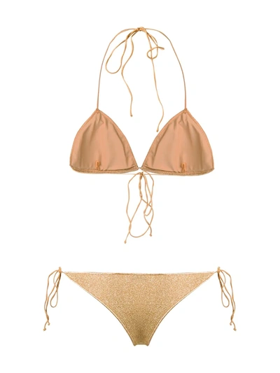 Shop Oseree Lumière Metallic Triangle Bikini In Gold
