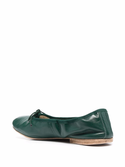 Shop Apc Bow-detail Leather Ballerina Shoes In Green
