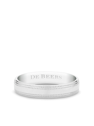 Shop De Beers Platinum Engraved-logo Band Ring In Silver