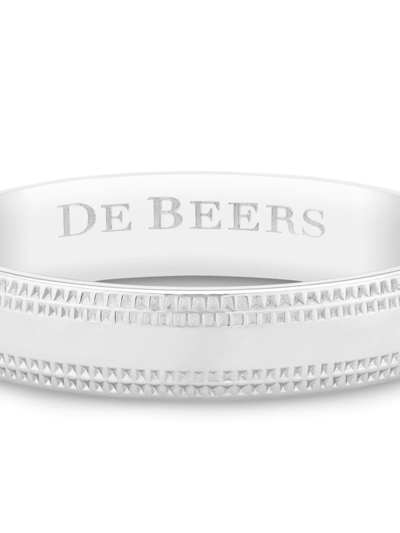 Shop De Beers Platinum Engraved-logo Band Ring In Silver
