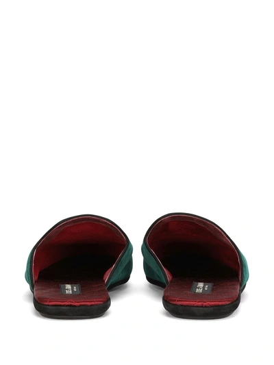 Shop Dolce & Gabbana Cross-embellished Velvet Slippers In Green