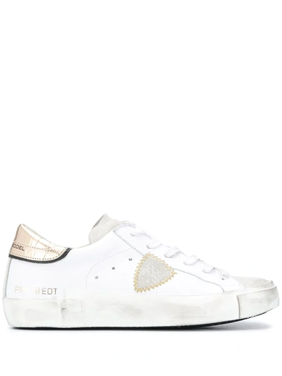 Shop Philippe Model Paris Contrasting Croc-effect Sneakers In White