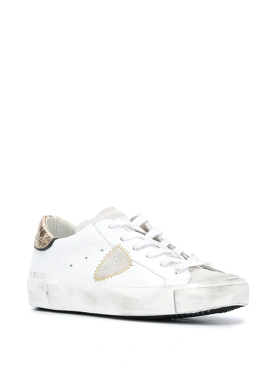 Shop Philippe Model Paris Contrasting Croc-effect Sneakers In White