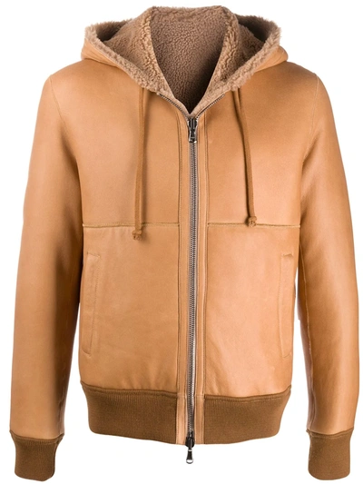 Shop Giorgio Brato Long-sleeve Hooded Bomber Jacket In Brown