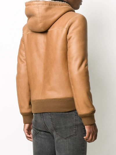 Shop Giorgio Brato Long-sleeve Hooded Bomber Jacket In Brown