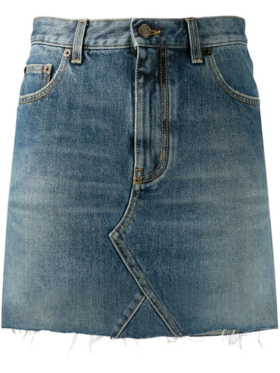 Shop Saint Laurent Raw Edge Denim Mini Skirt In Blue