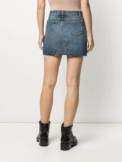 Shop Saint Laurent Raw Edge Denim Mini Skirt In Blue