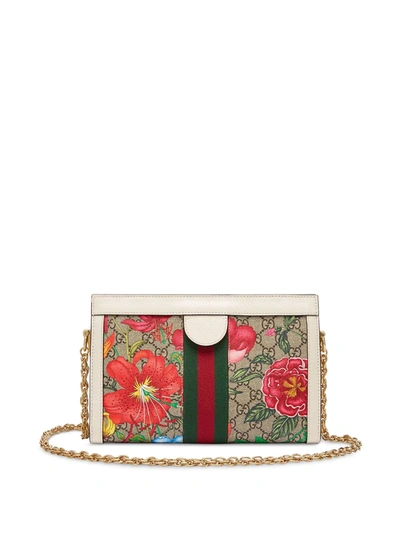 Shop Gucci Small Ophidia Flora Shoulder Bag In White