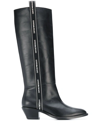 Shop Emporio Armani Logo Trim Boots In Black