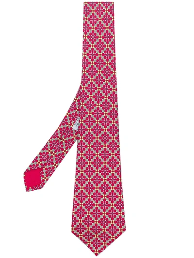 Pre-owned Hermes 1990s Chain Print Tie In Red