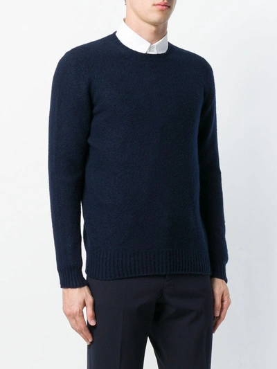 Shop Drumohr Crew Neck Ribbed Detail Jumper In Blue