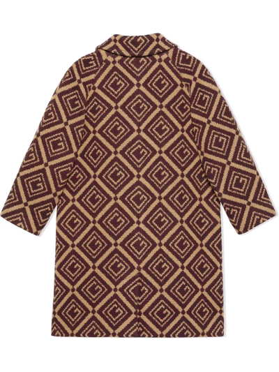 Shop Gucci Logo-print Tweed Coat In Brown