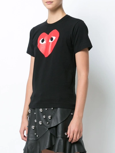Comme Des Garçons Play Cotton Tee With Red Emblem In Black