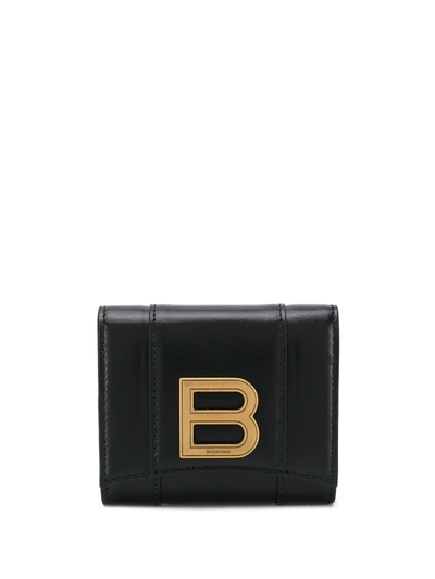 Shop Balenciaga Hourglass Continental Wallet In Black