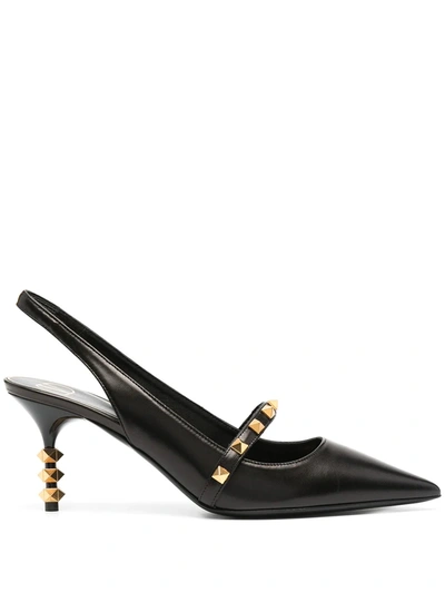 Shop Valentino Rockstud Slingback Pumps In Black