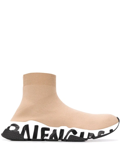 Shop Balenciaga Speed Graffiti Sole Sneakers In Neutrals