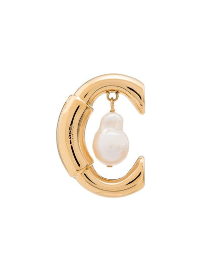 Shop Chloé Darcey Pearl Hoop Earring In Gold