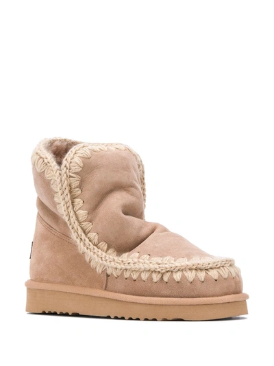 Mou Eskimo 18 Low Heels Ankle Boots In Camel Suede In Brown