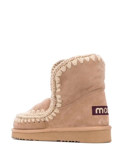 Mou Eskimo 18 Low Heels Ankle Boots In Camel Suede In Brown
