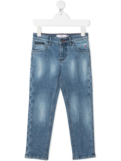 Shop Philipp Plein Junior Iconic Plein Straight-leg Jeans In Blue