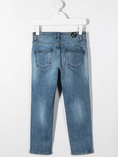 Shop Philipp Plein Junior Iconic Plein Straight-leg Jeans In Blue