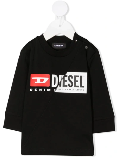 Shop Diesel Long-sleeved Logo Print Jumper In Black