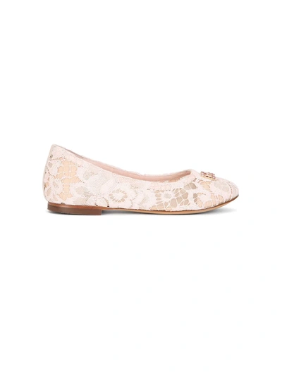 Shop Dolce & Gabbana Logo-plaque Lace-detail Ballerina Shoes In Pink