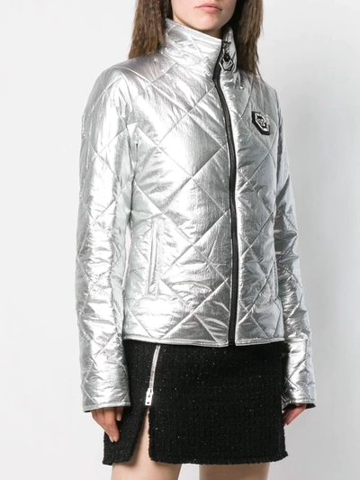 Shop Philipp Plein Cyrstal Puffer Jacket In Grey