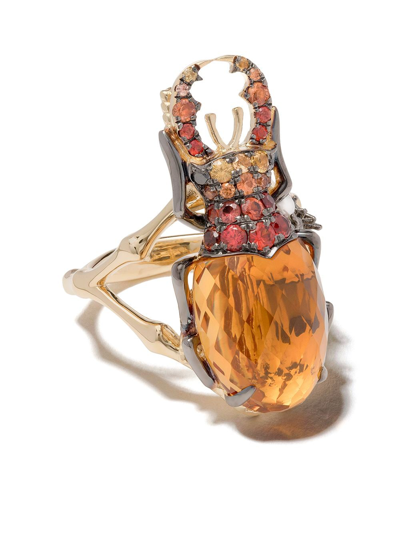 Shop Annoushka 18kt Yellow Gold Mythology Citrine Beetle Ring In 18ct Yellow Gold