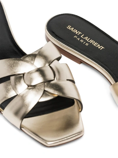 Shop Saint Laurent Tribute Flat Sandals In Gold