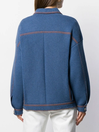 Shop Barrie Knitted Buttoned Jacket In Blue