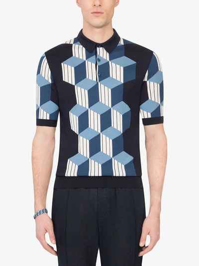 Shop Dolce & Gabbana Geometric-pattern Short-sleeve Polo Shirt In Blue