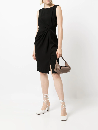 Shop Paule Ka Crepe Satin Fitted Dress In Black