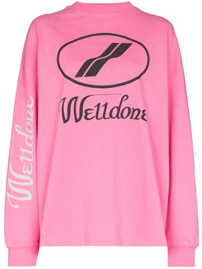 Shop We11 Done Logo-print Cotton Long-sleeve T-shirt In Pink