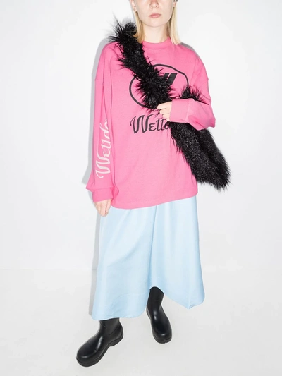 Shop We11 Done Logo-print Cotton Long-sleeve T-shirt In Pink