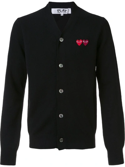 Shop Comme Des Garçons Play 'double Heart' Cardigan In Black