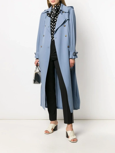 Valentino Pleated Silk-crepe Trench Coat In Blue
