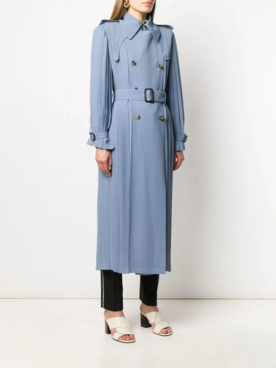 Shop Valentino Pleated Trench Coat In Blue
