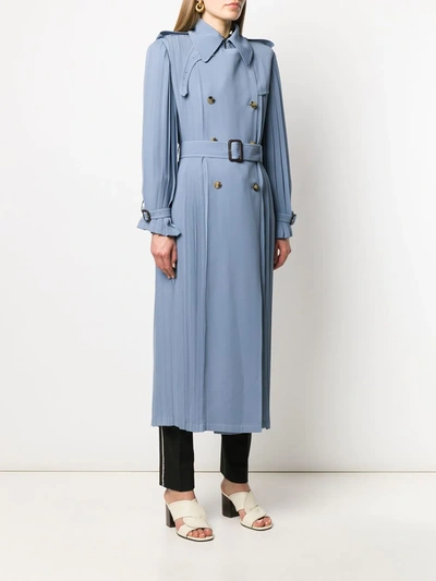 Valentino Pleated Silk-crepe Trench Coat In Blue