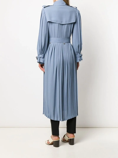 Valentino Pleated Silk-crepe Trench Coat In Blue